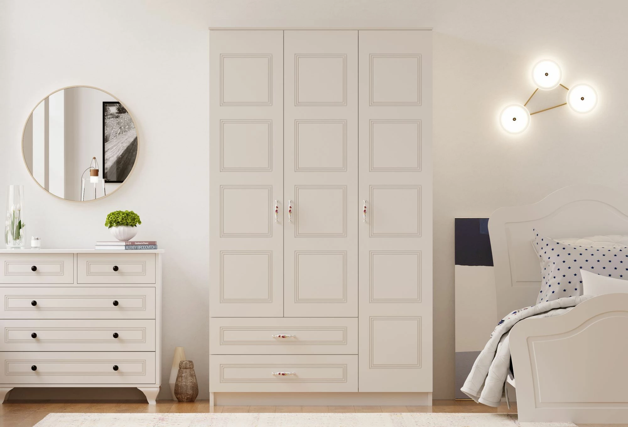 Dollap garderobe, ngjyrë e bardhë mat, Skye Decor, RB-002, 105x180x52 cm