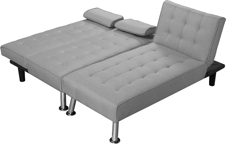 Divan qoshe-krevat i kthyeshëm Brisk, pëlhurë gri, 200x146x75cm