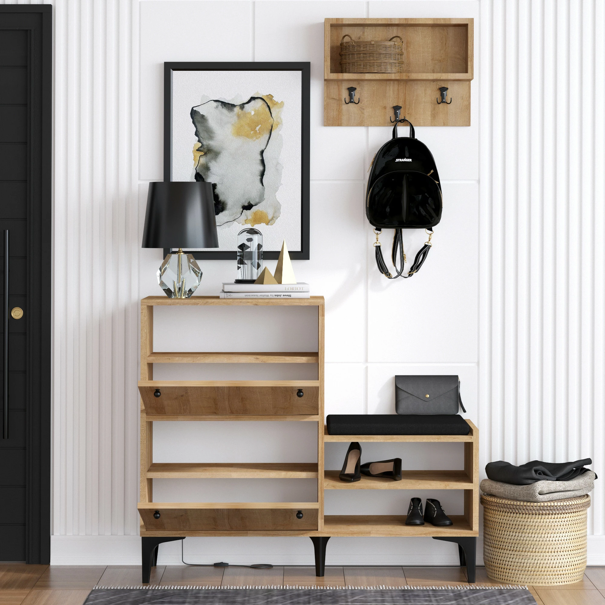 Dollap këpucësh me varëse, ngjyrë lisi, Skye Decor