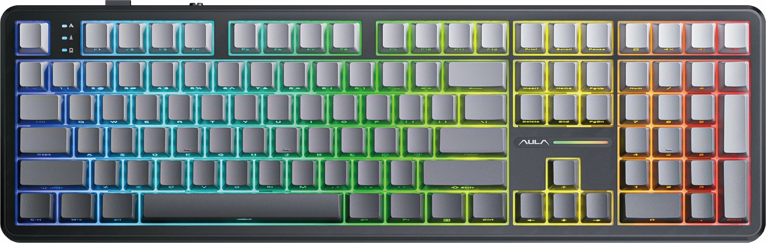Tastierë mekanike gaming Aula F108 Nimbus Switch V3, 108 taste, RGB, hot-swappable, USB/2.4GHz/Bluetooth, US layout, gri