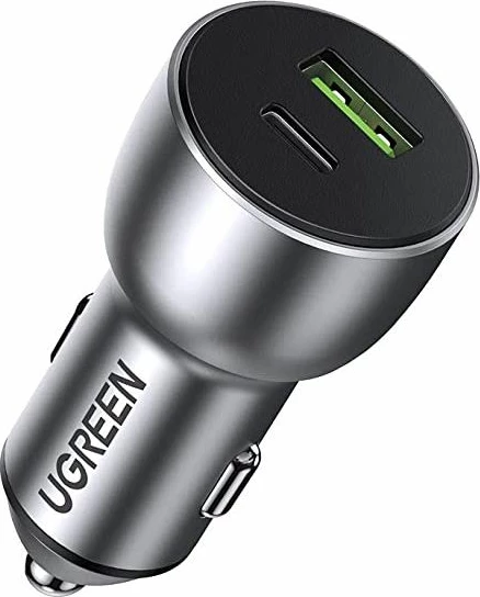Karikues për veturë UGREEN 60980, USB-A + USB-C PD 36W, QC 3.0, gri, me kuti