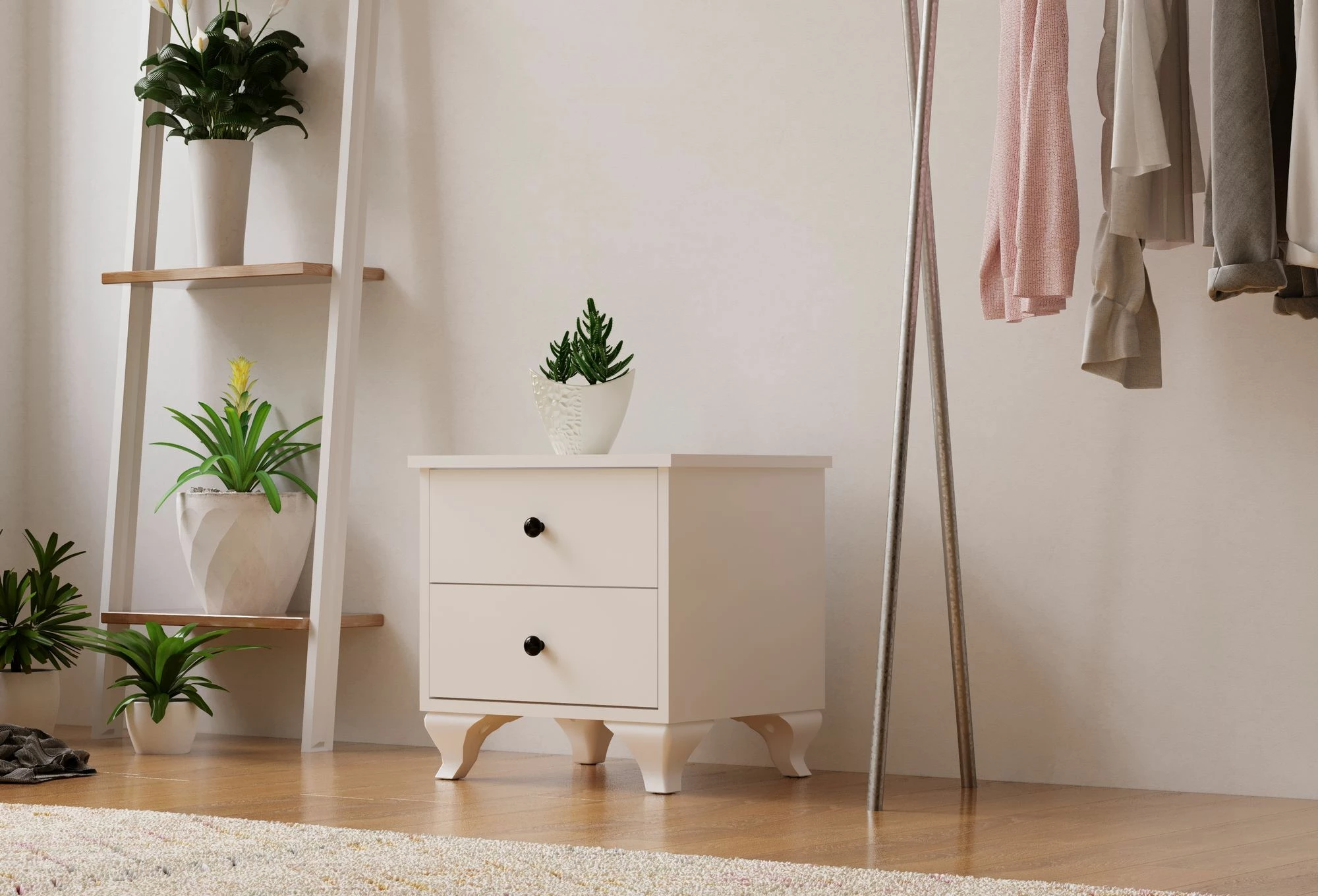 Komodinë nate, Skye Decor, Rb-070, ngjyrë e bardhë mat