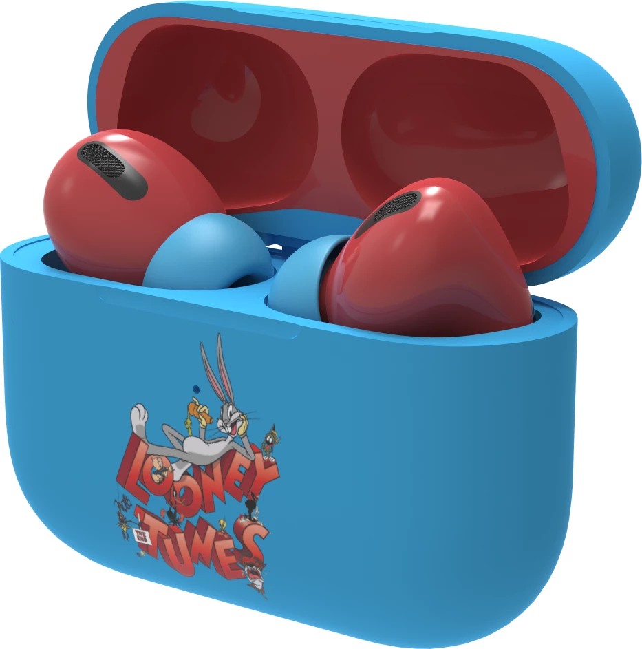 Kufje true wireless Moye Looney Tunes, Bluetooth 5.4, USB-C, 13 mm, 4 orë, kaltër/kuqe