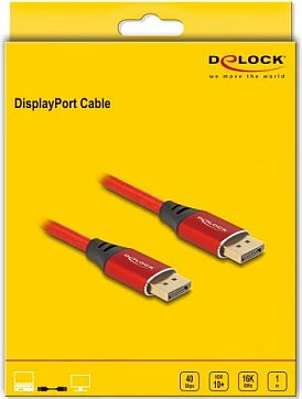 Kabllo DisplayPort DeLOCK 2.1, 1 m, 16K 60Hz, 40 Gbps, e kuqe