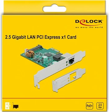 Kartë rrjeti DeLOCK PCIe x1 RTL8125, 1x RJ45 2.5GbE, PoE+, e brendshme