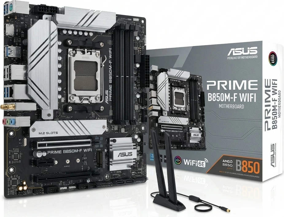 Pllakë amë ASUS PRIME B850M-F WIFI, Socket AM5, micro ATX, WiFi 6E, zezë/argjendtë