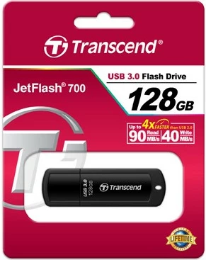 USB Transcend JetFlash 700 128GB, USB 3.2, e zezë