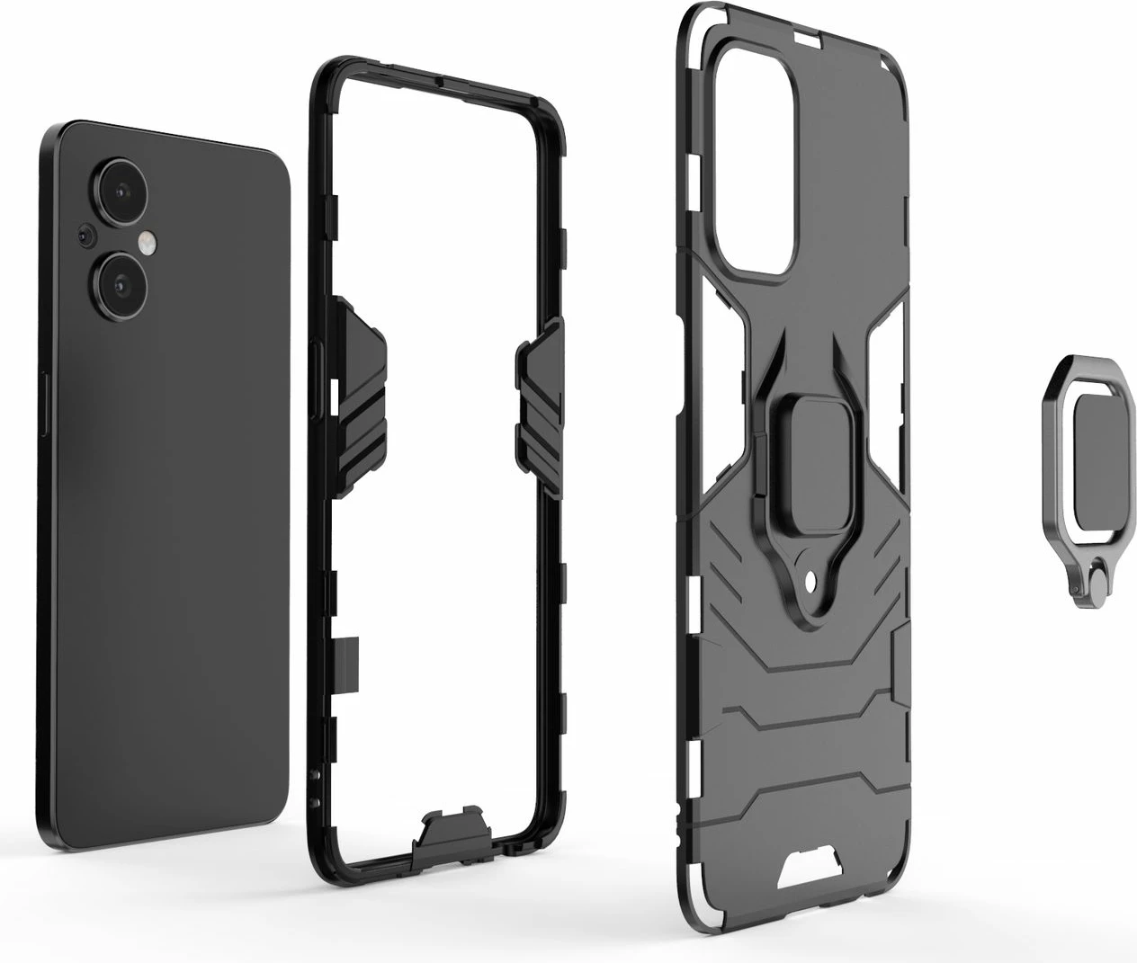 Mbështjellës Hurtel Ring Armor për OnePlus Nord N20 5G, i zi