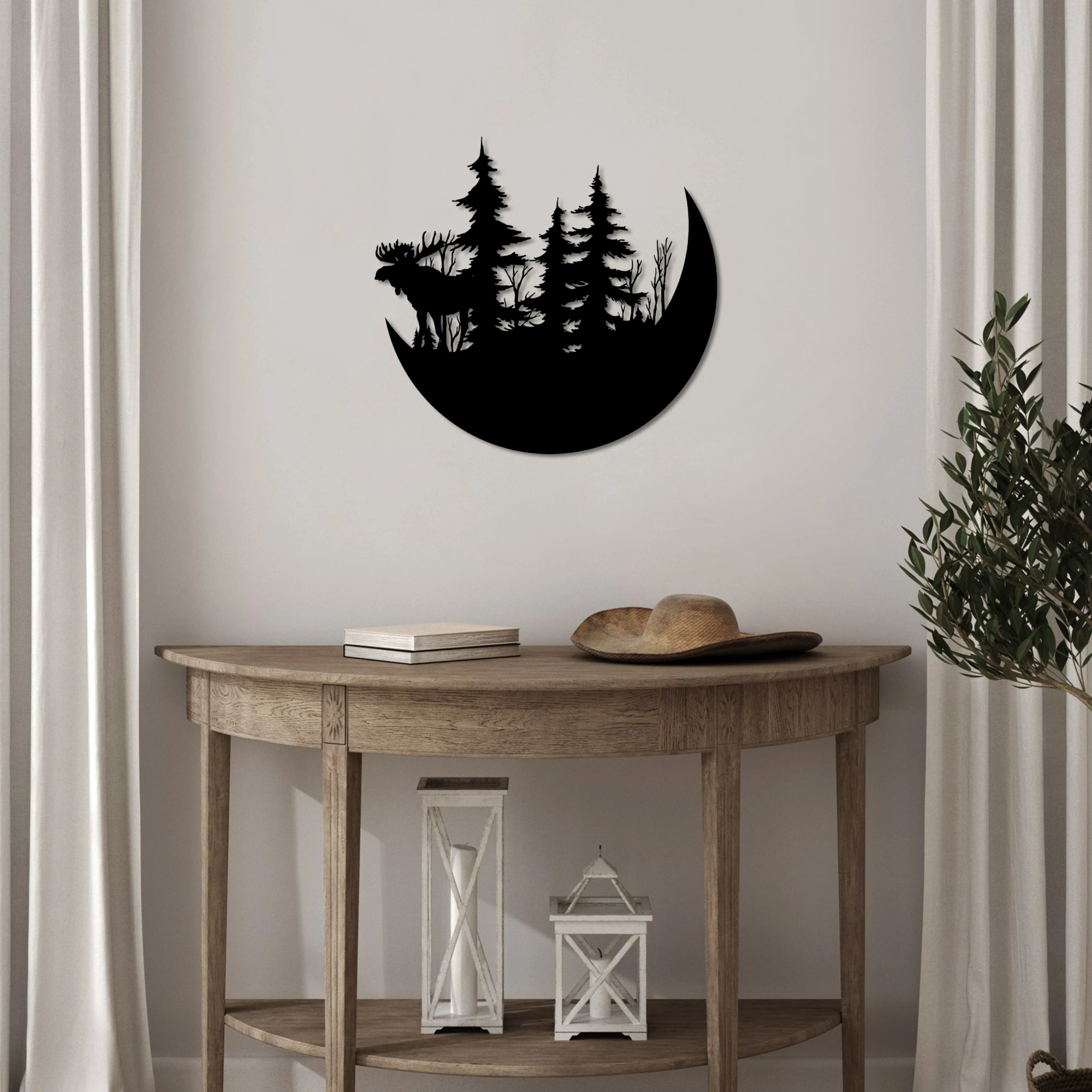 Aksesor dekorativ metalik për mur, Wallity, The Wild Nature 2 - L, ngjyrë e zezë, 70x65cm
