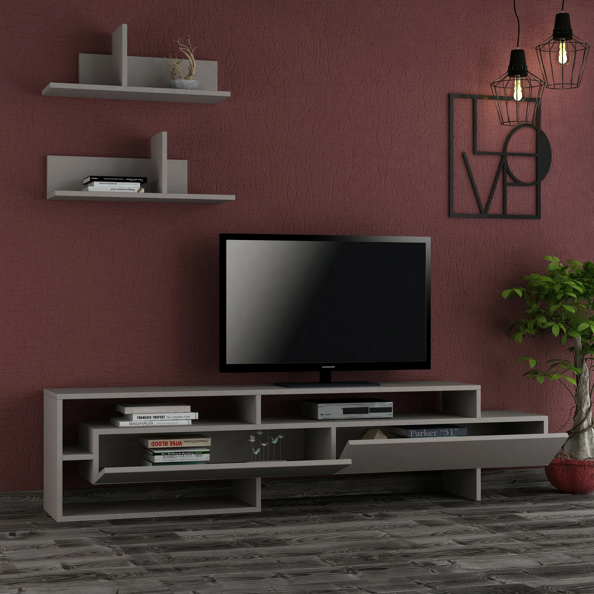 Komodë TV Skye Decor, ngjyrë mocha e çelët, Gara