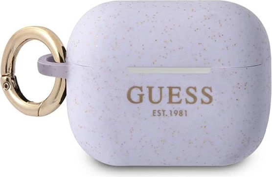 Mbështjellës Guess GUAPSGGEU për AirPods Pro, silikon me shkëlqim, vjollcë