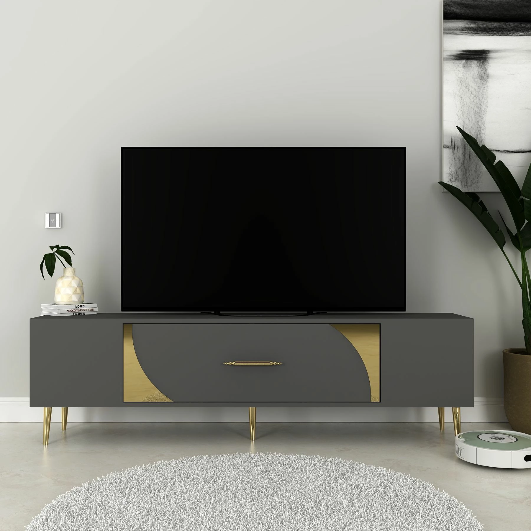 Komodë për TV Skye Decor, anthracite dhe ari, Dekop2