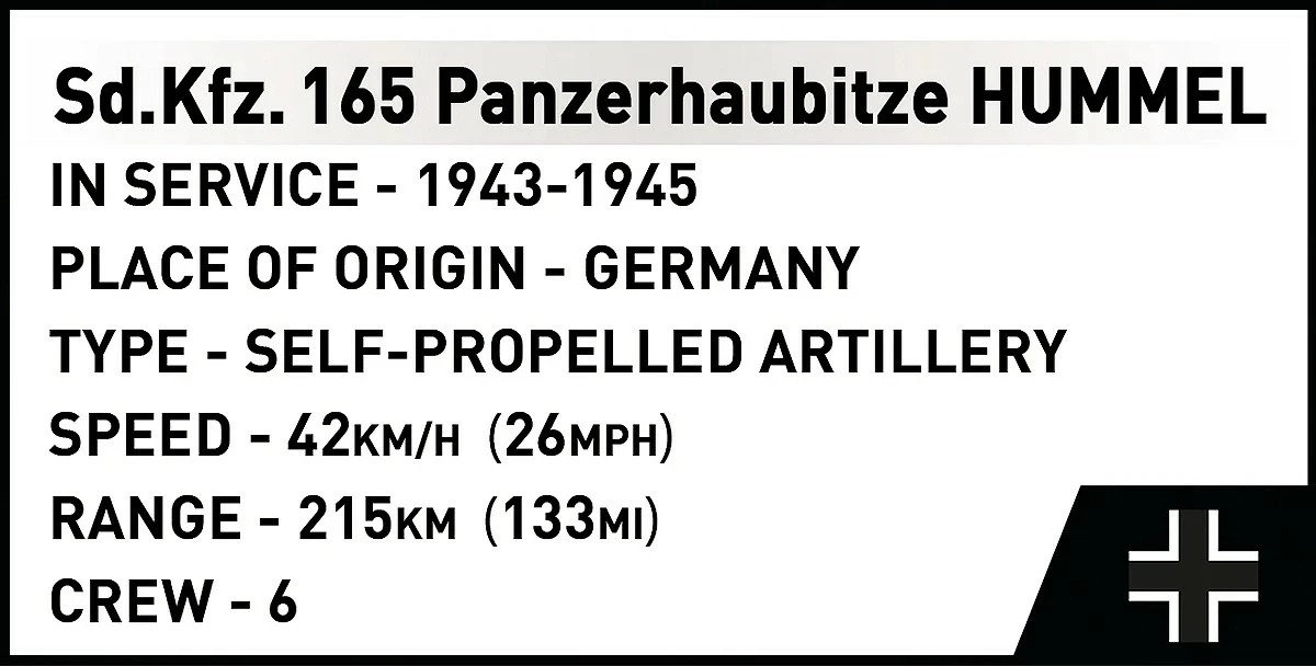 Set blloqesh ndërtimi, Cobi, Panzerhaubitze Hummel COBI-2663, 1118 pjesë, shkallë 1:28, me 2 figura