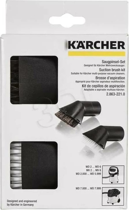 Set furçash për fshesë me korrent, Karcher 2.863-221.0, 2 copë me fije të forta dhe të buta, kompatibile me fshesat multi-purpose Karcher, e zezë