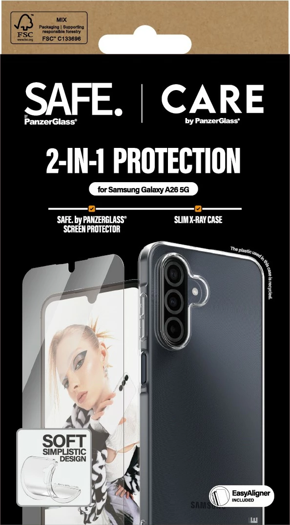 Mbështjellës PanzerGlass CARE për Samsung Galaxy A26 5G me mbrojtës ekrani, transparent