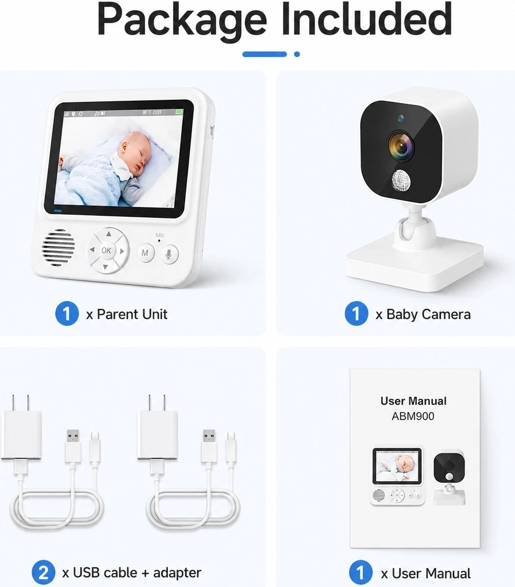 Kamerë Baby Monitor me ekran 3.5 inc, vizion nate dhe Kontroll në Distancë