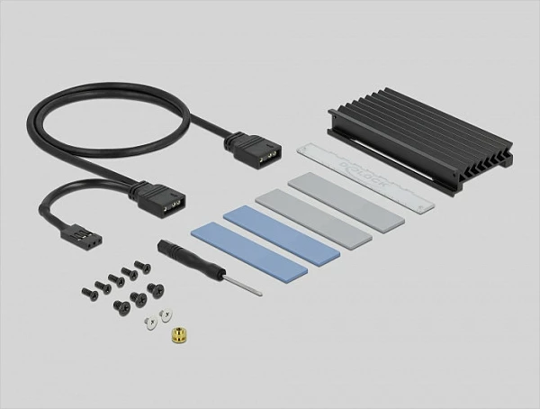 Kartë zgjerimi PCIe DeLOCK, adapter M.2 NVMe Key M me heatsink, Low Profile, PCIe 4.0, RGB, e zezë