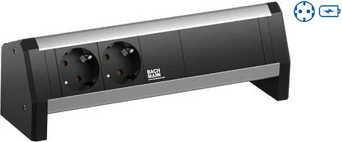 Prizë tavoline Bachmann Desk, 2x Type F (Schuko), 1x USB, alumini/plastikë