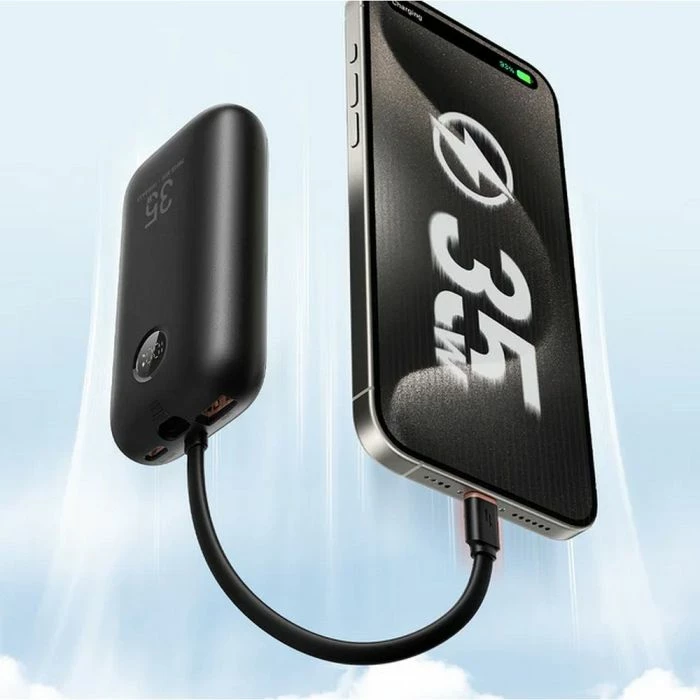 bateri portative (powerbank) VEGER W1188, 10000 mAh, 35 W, kabllo të integrume USB-C/Lightning, e zezë