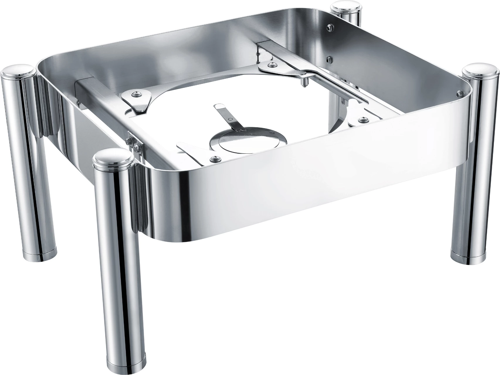 Kornizë/ngrohës për chafing dish, Fine Dine De Luxe Madeira GN 2/3, çelik inox AISI 304 2.7 mm, përshtatje induksion, kapak xhami, argjendtë
