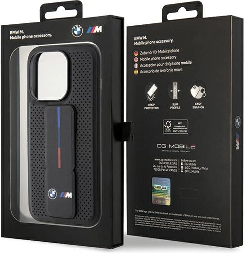 Mbështjellës BMW Grip Stand Smooth & Perforated për iPhone 15 Pro Max, i zi