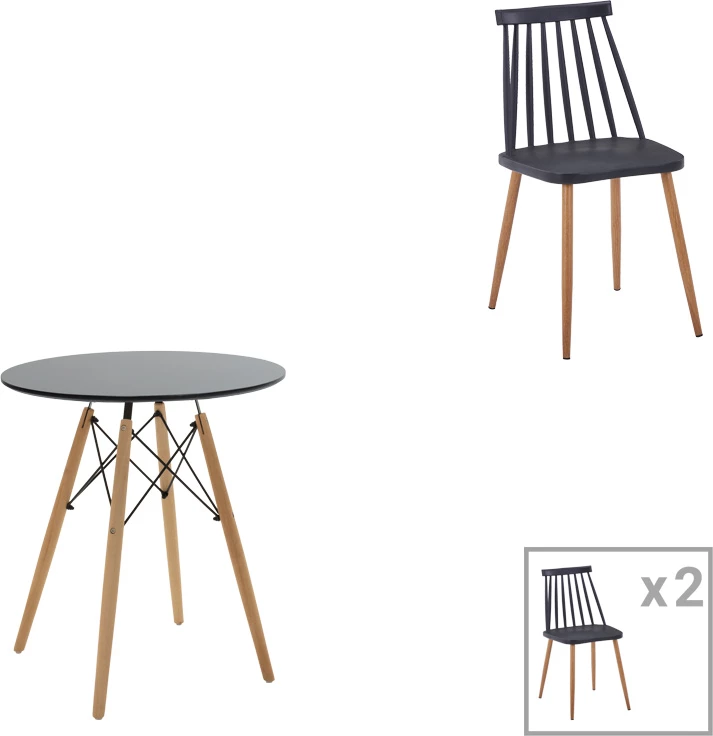 Set tavoline me dy karrige Julita-Aurora I, ngjyrë e zezë-natyrale, D60x73cm