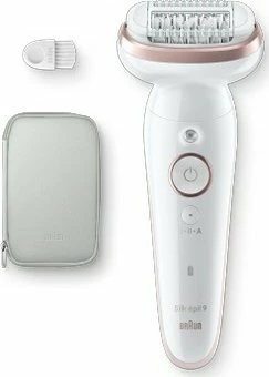 Depilator Braun Silk-epil SES9000 Wet & Dry, 40 MicroGrip, 2 shpejtësi, me dritë, me masazh, me kokë rruajtëse, bardhë-rozë, set me çantë