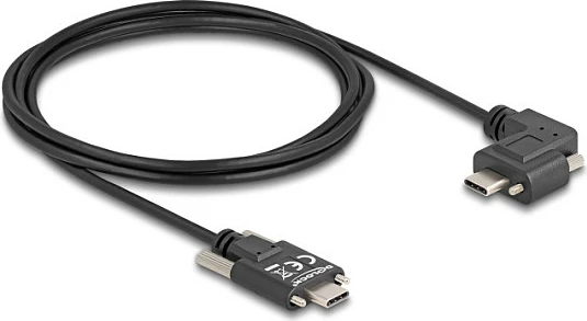 Kabllo USB-C DeLOCK USB 2.0, USB-C në USB-C me vida, konektor këndor, PD 60W, 2m, e zezë