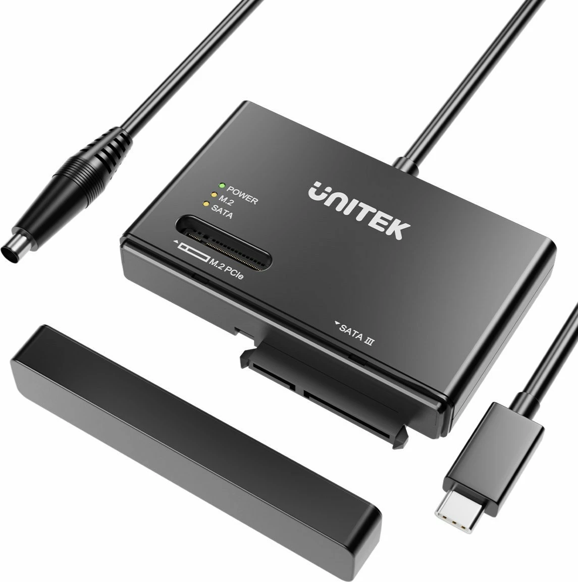 Adapter USB-C për disqe SATA & M.2 NVMe Unitek S1232A01-EU 10Gbps, i zi, me furnizues 24W