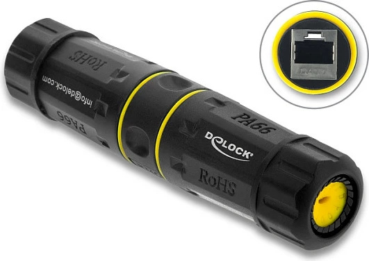 Kuple rrjeti DeLOCK RJ45 femër-femër, IP68, M23, Cat6a/Cat7, zezë