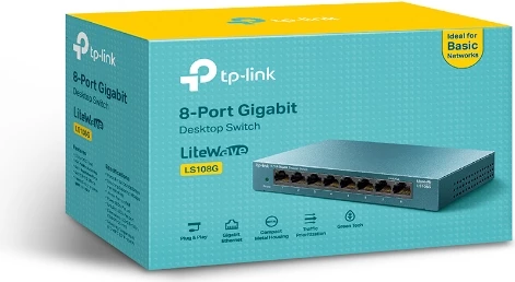Switch TP-LINK LS108G, 8-port Gigabit 10/100/1000 Mbps, fanless, kornizë metalike, blu