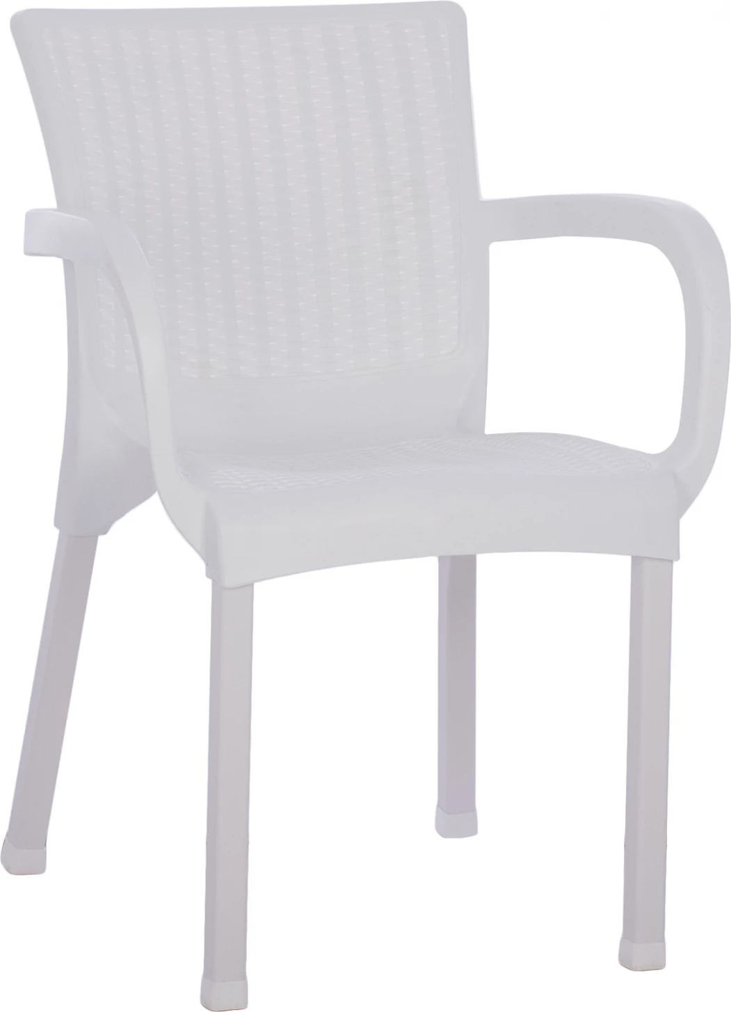 Karrige e bardhë polipropileni rattan, këmbë alumini, FH5591.01, 60x60x82 cm