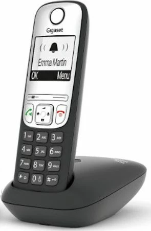 Telefon fiks pa tela Gigaset A690, libër telefoni 100 kontakte, ekran monokrom, SMS, speakerphone, i zi/argjendtë