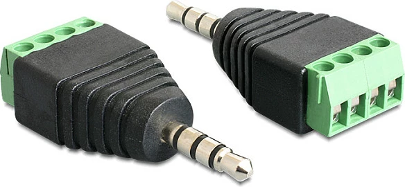 Adapter DeLOCK 65453, jack 3.5mm 4-pin në bllok terminali, zi/jeshil