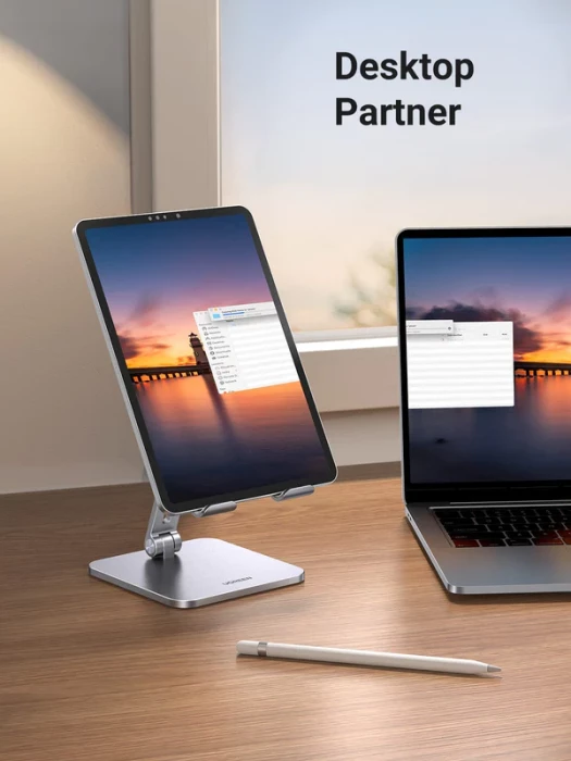 Mbajtëse tableti UGREEN 40393 e rregullueshme alumini, palosëse, deri 12.9\", kënd 5°-150°, argjendtë