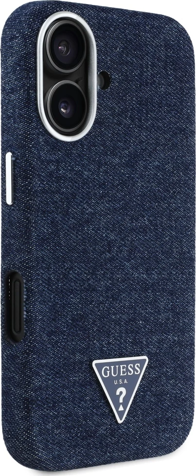 Mbështjellës Guess Denim Triangle Logo MagSafe për iPhone 16, Kaltër