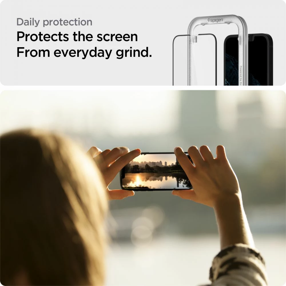 Mbrojtës ekrani xham i temperuar, Spigen, Glas.tR AlignMaster FC, për iPhone 13/13 Pro/14/16e, 0.3mm 9H, kornizë e zezë, set 2 copë