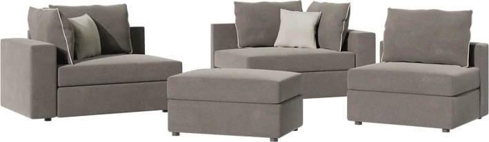 Divan polymorfik i kthyeshëm London, pëlhurë gri, jastëkë gri të çelët, 296x246x95 cm