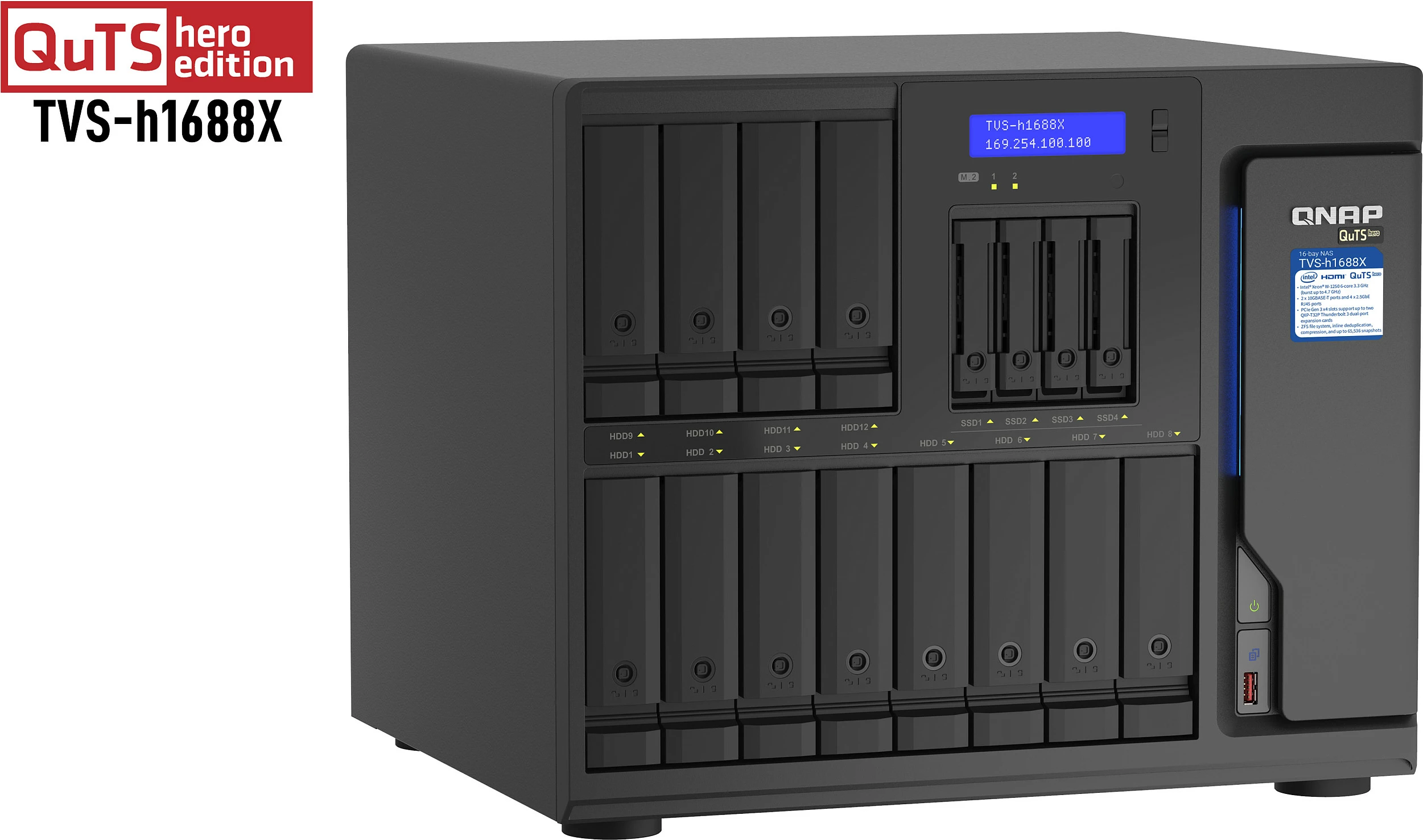 NAS QNAP TVS-h1688X, Intel Xeon W-1250, 32GB DDR4 ECC, Tower, 10GbE/2.5GbE, QuTS hero, e zezë