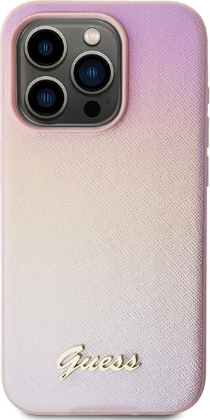 Mbështjellës Guess Saffiano Iridescent Script për iPhone 14 Pro Max, Rozë