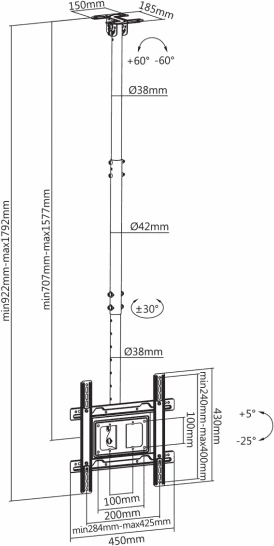 Mbajtëse per TV 37“ - 80“/94 - 203 cm SBOX CPLB-9441