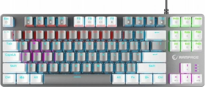 Tastierë gaming mekanike Rampage Snug RGB KRGD, TKL 87 taste, KRGD Red Switch, USB, RGB, US layout, gri/bardhë