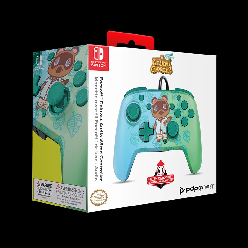 Kontroller me kabllo PDP Wired Deluxe Face Off për Nintendo Switch, Animal Crossing, me audio jack 3.5mm, kabllo USB 3m, jeshile/kaltër
