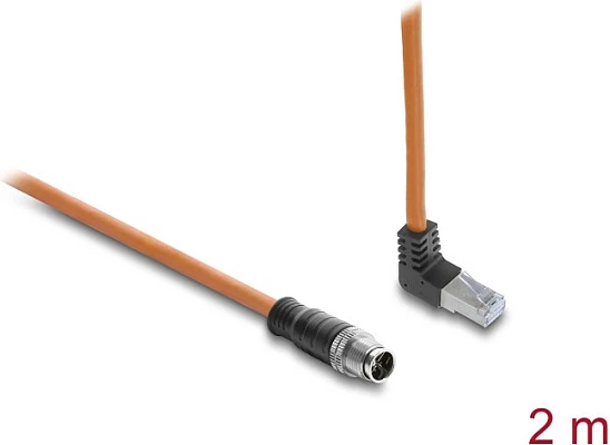 Kablë rrjeti DeLOCK M12 X-coded 8-pin në RJ45, Cat6a, 2m, IP67, portokalli