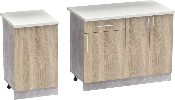 Njësi kuzhine Festa IV melamine, sonoma dhe sipërfaqe pune ngjyrë gri e lehtë, 160x60x85cm