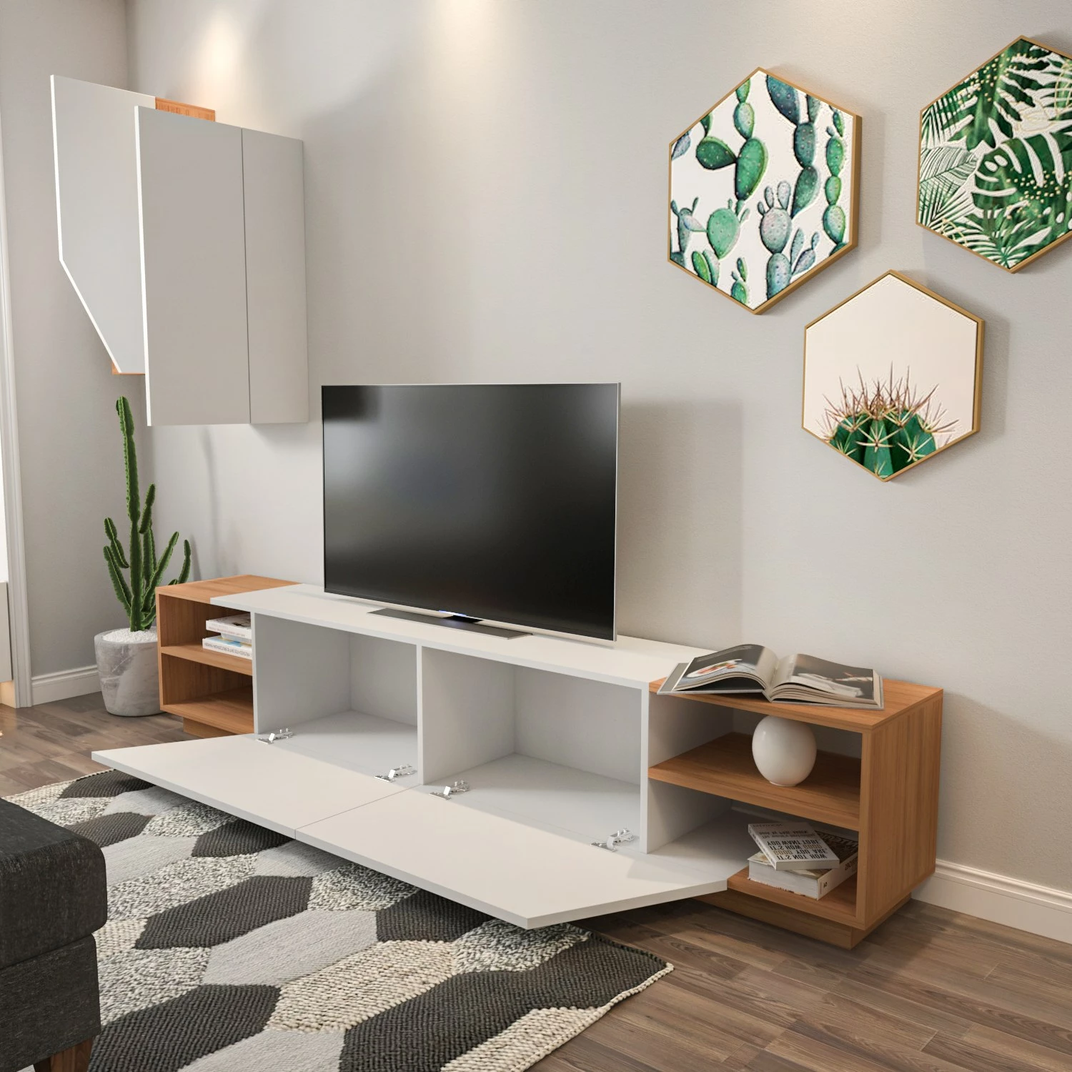 Komodë TV Hanah Home, ngjyrë zebra - e bardhë, teak
