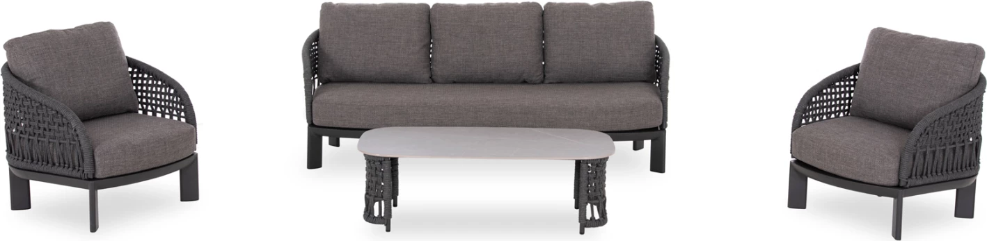 Set lounge 4 pjesësh LADRIS, alumin i zi, litar, jastëkë, CD6405.02