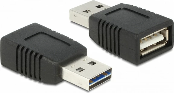 Adapter USB DeLOCK EASY-USB, USB-A mashkull në USB-A femër, vetëm karikim, i zi