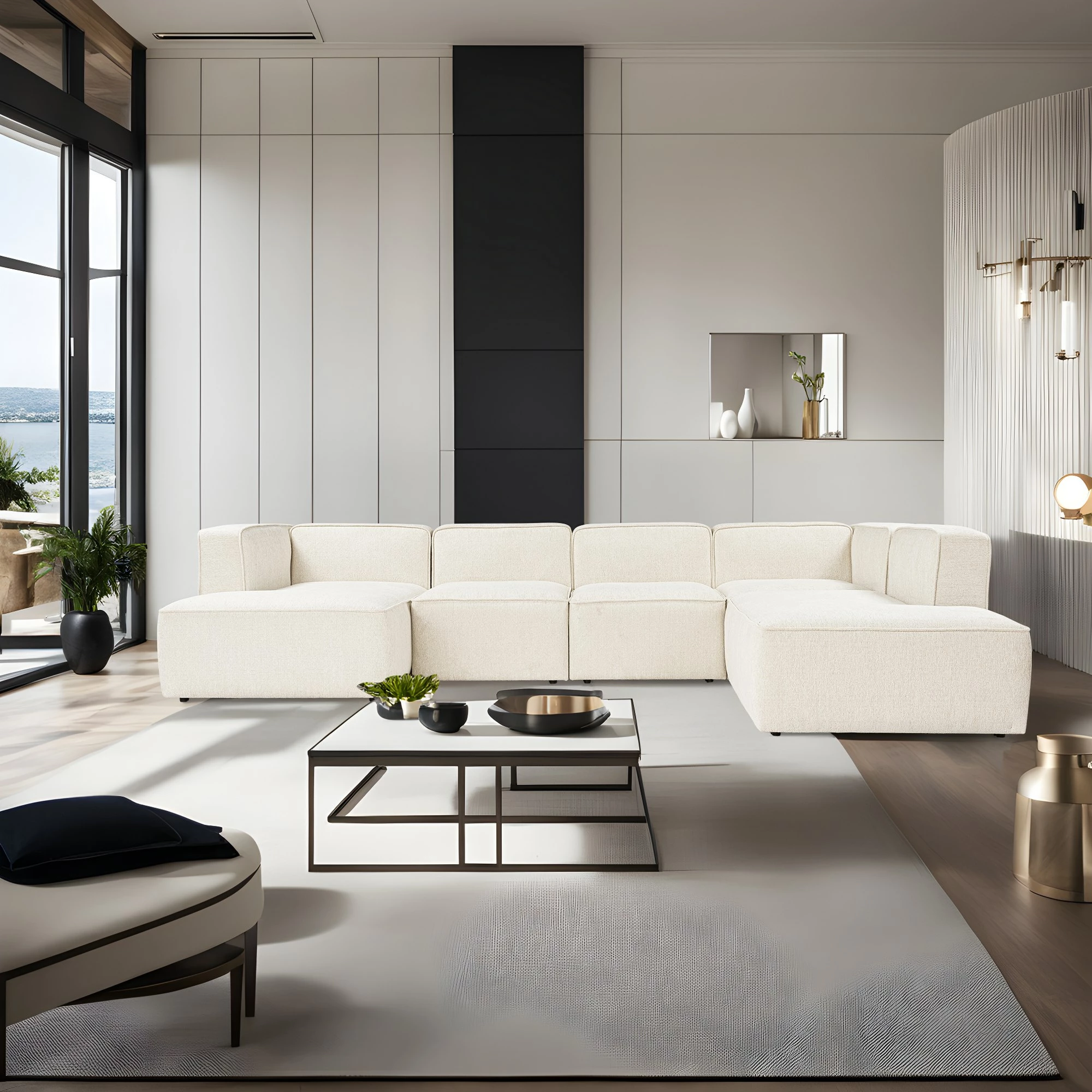 Këndore Atelier del Sofa More M (M5-M1-M1-M2-M3), krem