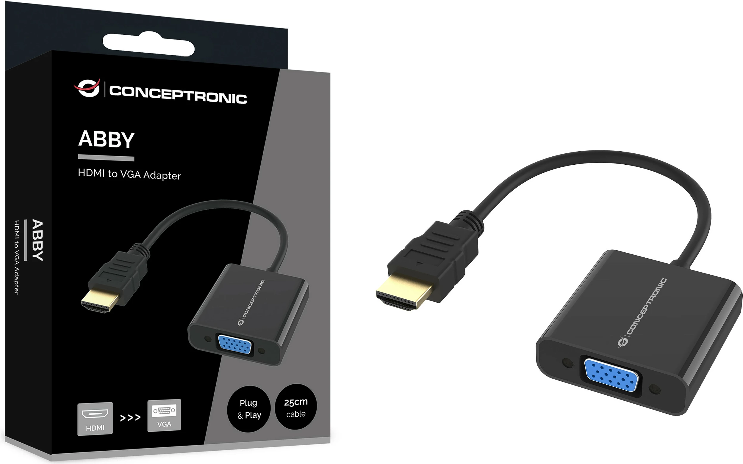 Adapter HDMI në VGA Conceptronic, 1080p/60Hz, 0.25m, i zi
